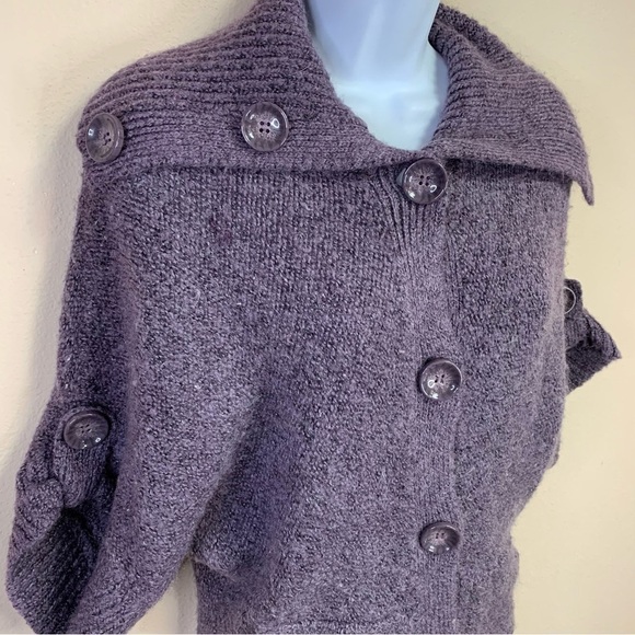 Small Purple Mohair Blend Sweater Knot Top Short Sleeve Collar Cowl 4 6 Stretch - Picture 3 of 9